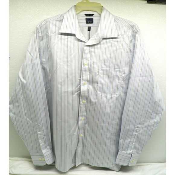 Mens Chaps Non Iron Classic Fit Long Sleeve Striped Button Up Shirt 17 1/2 36/37 - Picture 1 of 6